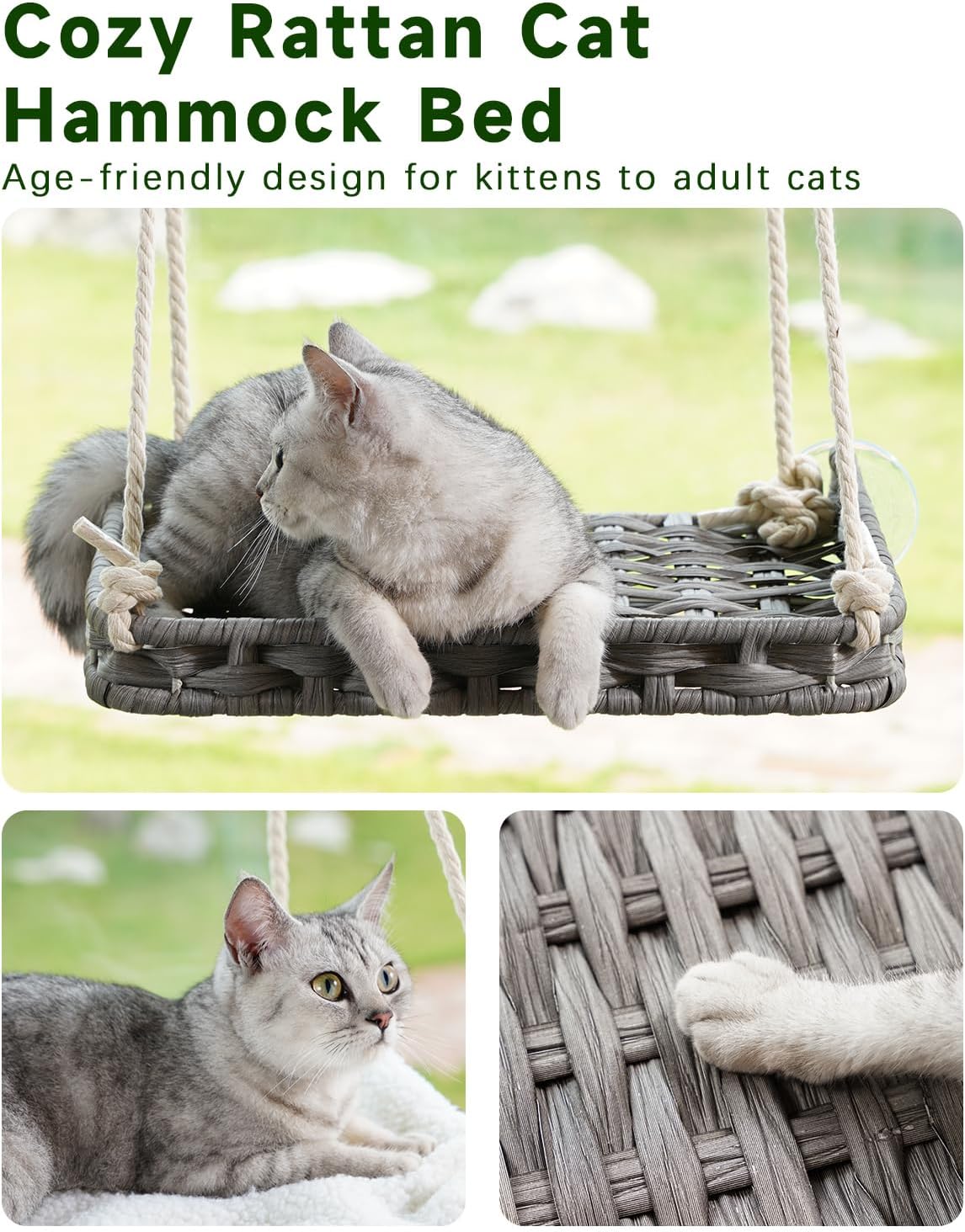 SETVSON Cat Window Perch, Cat Window Hammock Bed for Indoor Cats, Gray
