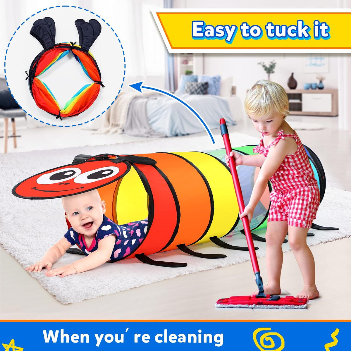 Moncoland Kids Play Tunnel for Toddlers, 6-ft Colorful Pop Up Crawl Through Tunnel Play Tent for Baby or Dog Cat, Collapsible Gift for Boy Girl Games Indoor Outdoor Toys