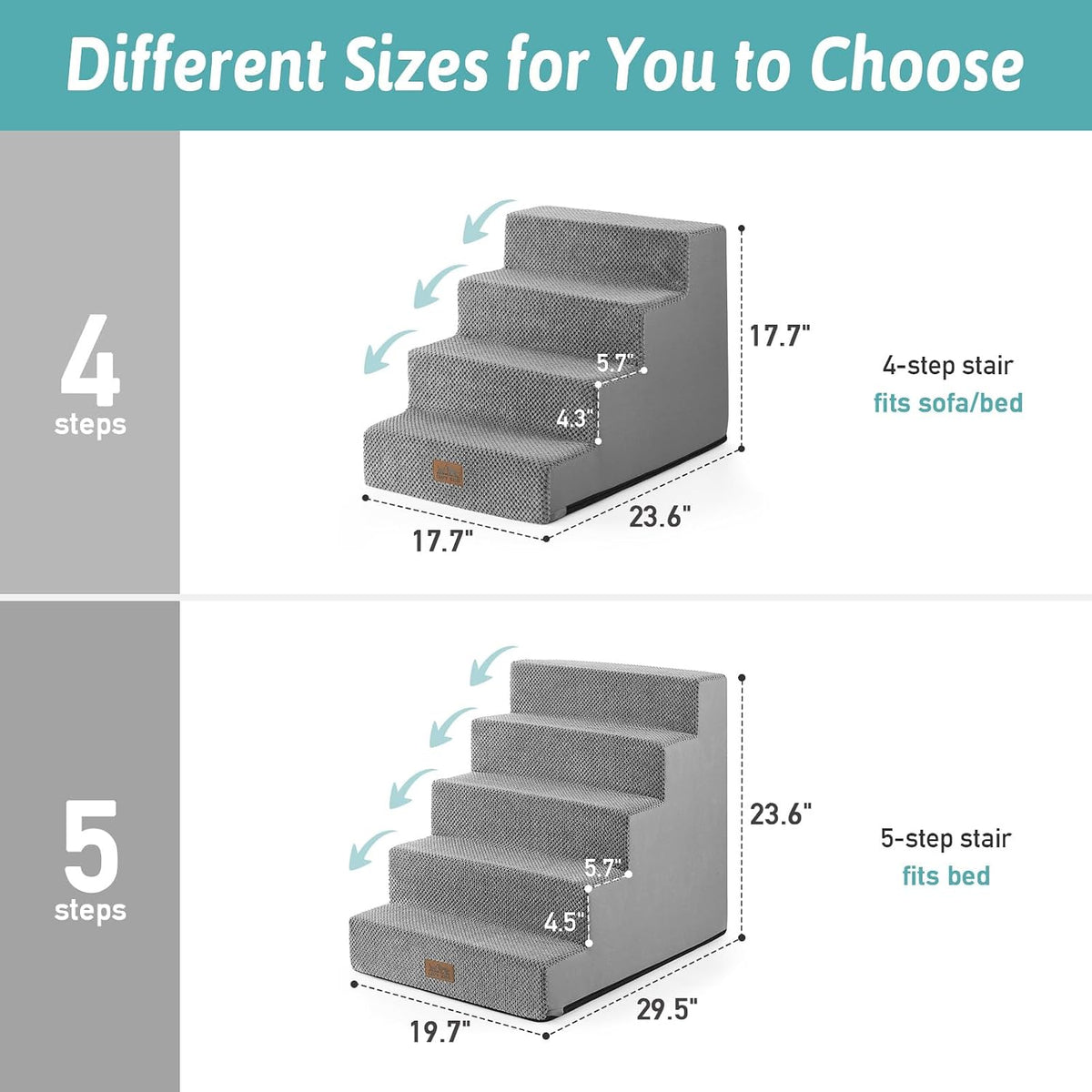 COZY KISS Dog Stairs for Small Dogs, 4 Step Pet Stairs for Beds & Couches