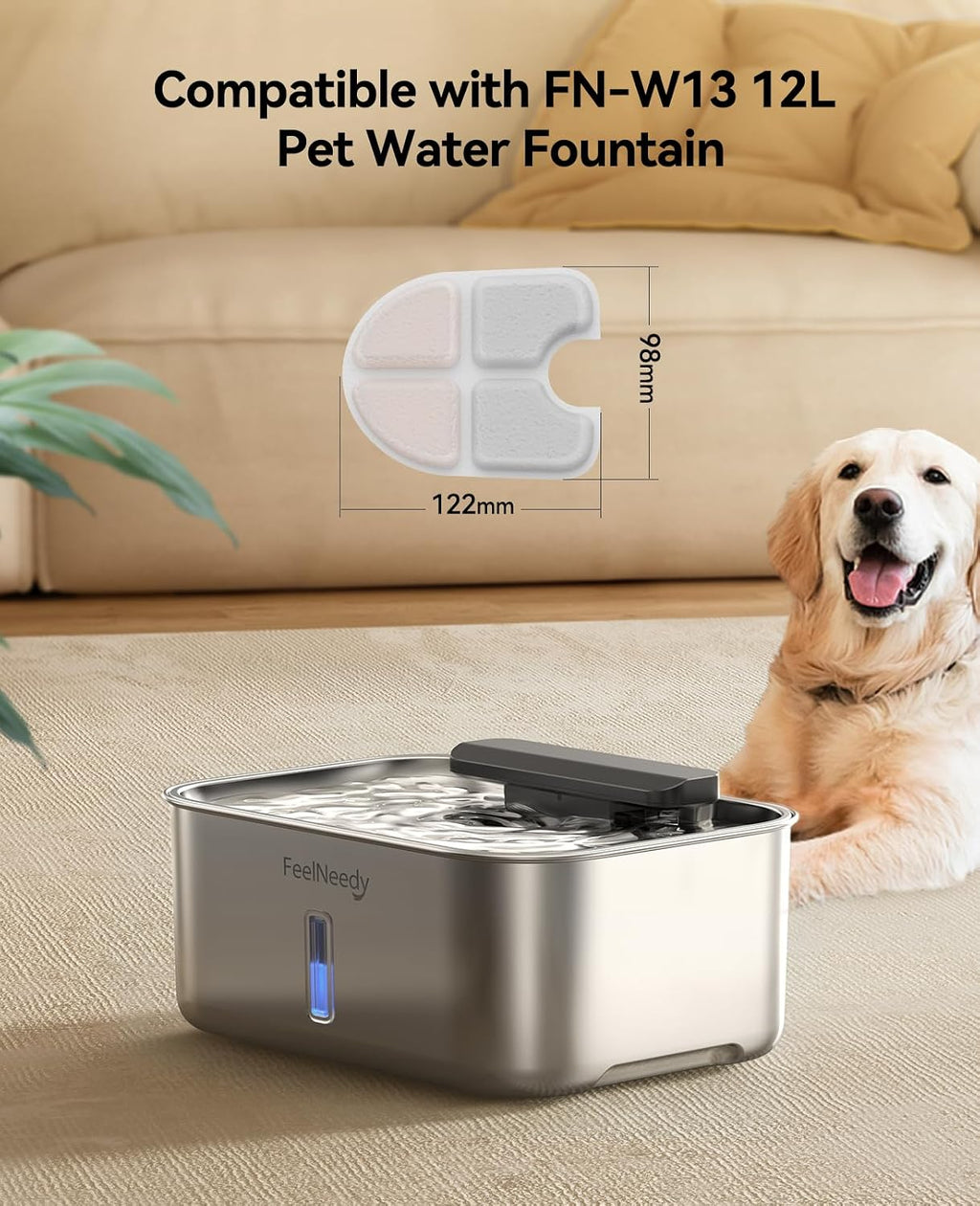 FEELNEEDY 6 Packs Dog Water Fountain Filters & 6 Packs Pump Filters Sponges Replacement, Pet Water Fountain Filter for 3.5Gal/13L Dog Water Dispenser (FN-W13)