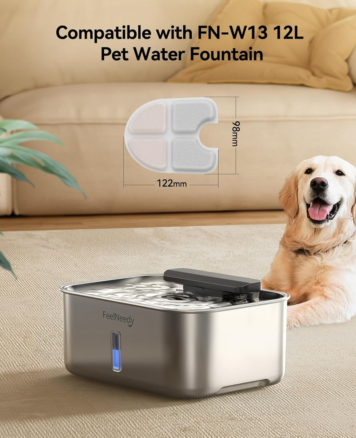 FEELNEEDY 6 Packs Dog Water Fountain Filters & 6 Packs Pump Filters Sponges Replacement, Pet Water Fountain Filter for 3.5Gal/13L Dog Water Dispenser (FN-W13)