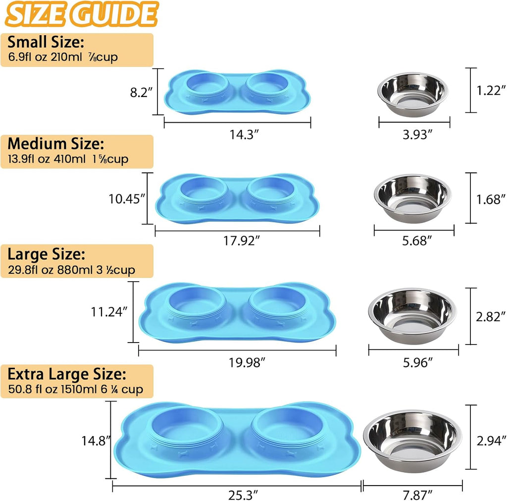 Hubulk Pet Dog Bowls 2 Stainless Steel Dog Bowl with No Spill Non-Skid Silicone Mat + Pet Food Scoop Water and Food Feeder Bowls for Feeding Small Medium Large Dogs Cats Puppies (X- Large, Turquoise) 