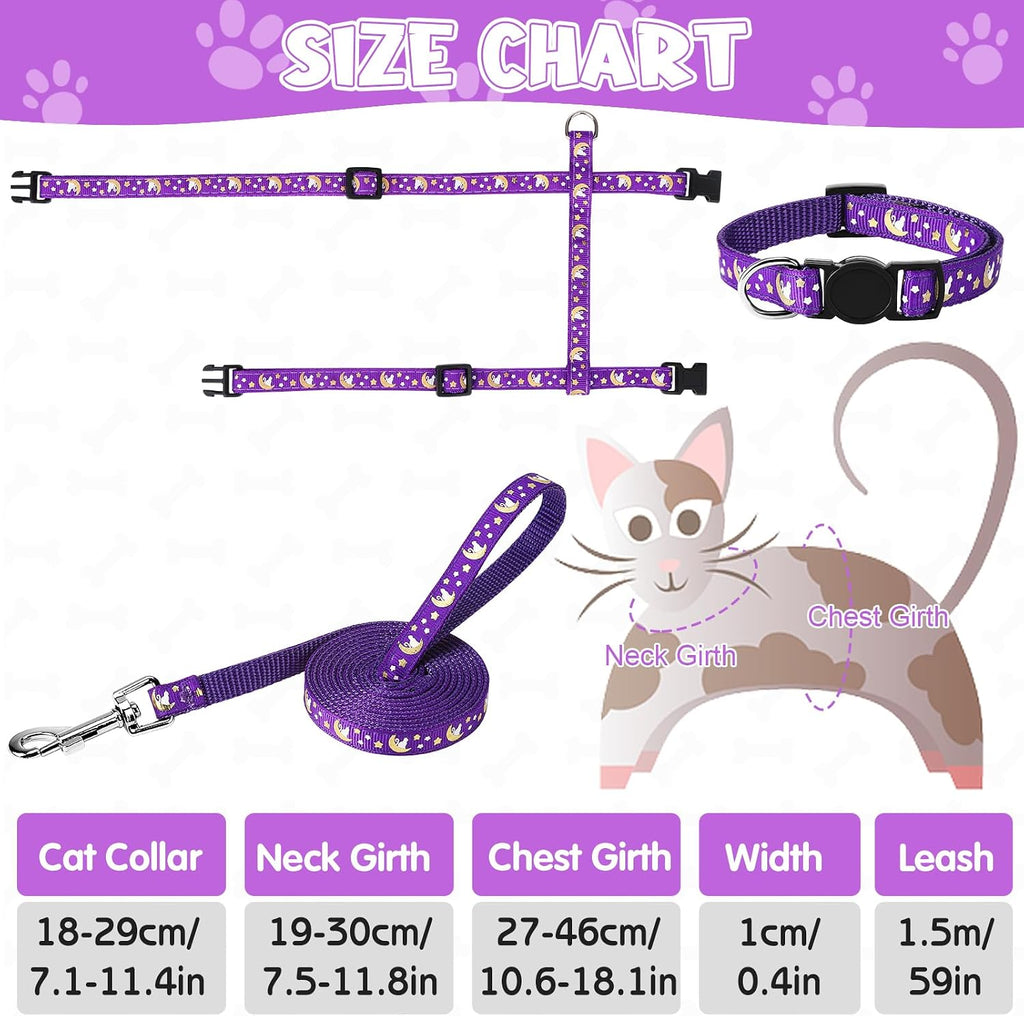 2 Pack Cat Harness and Leash with Collar Set, Escape Proof Cat Harness Adjustable Kitten Harness Glow in The Dark for Small Medium Cats