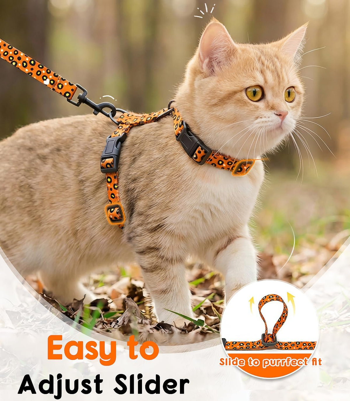 Halypet 2-Pack Cat Harness and Leash Set, Escape Proof 3-in-1 Adjustable Harness for Cats, Soft Lightweight, Easy On & Control for Walking, Travel & Outdoor Use, Small (Navy & Orange)
