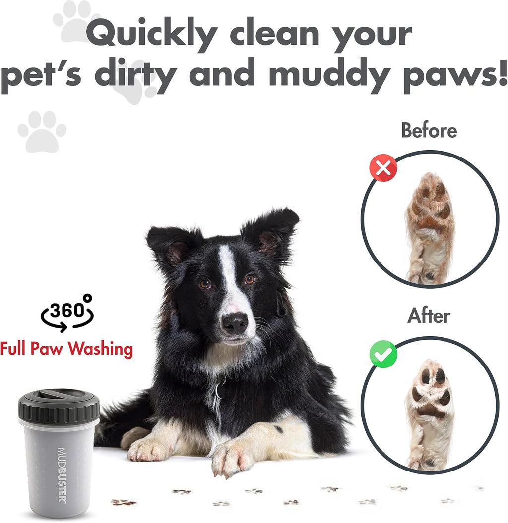 Dexas Lidded MudBuster Medium Dog Paw Cleaner, Light Gray, Fits 1.5"-2.5" Wide Paws, Gentle Silicone Bristles for Quick, Easy Cleaning 