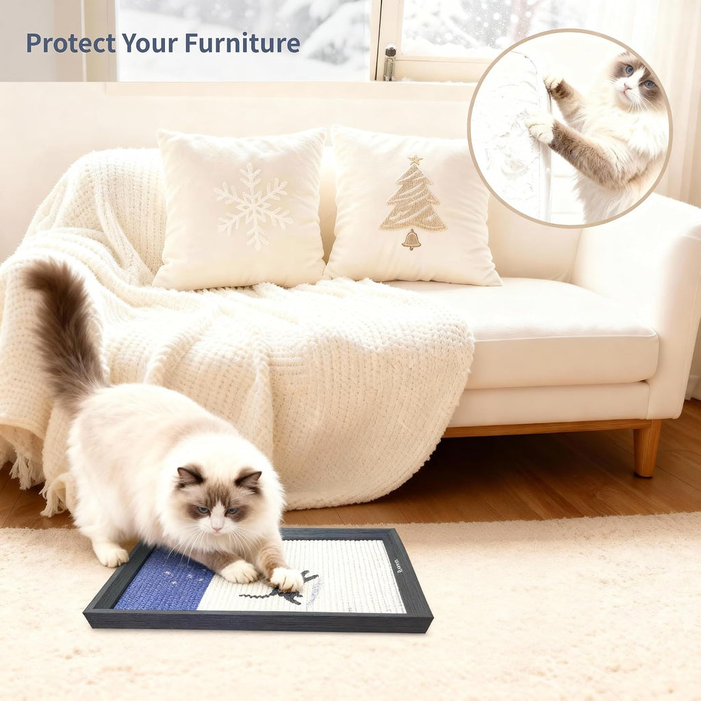 Decorative Wall Art Cat Scratcher for Indoor Cats, Wall Mounted Sisal Cat Scratching Board with Solid Wood Frame, Furniture Protector, Easy No-Drill Install, 17 x 13 in