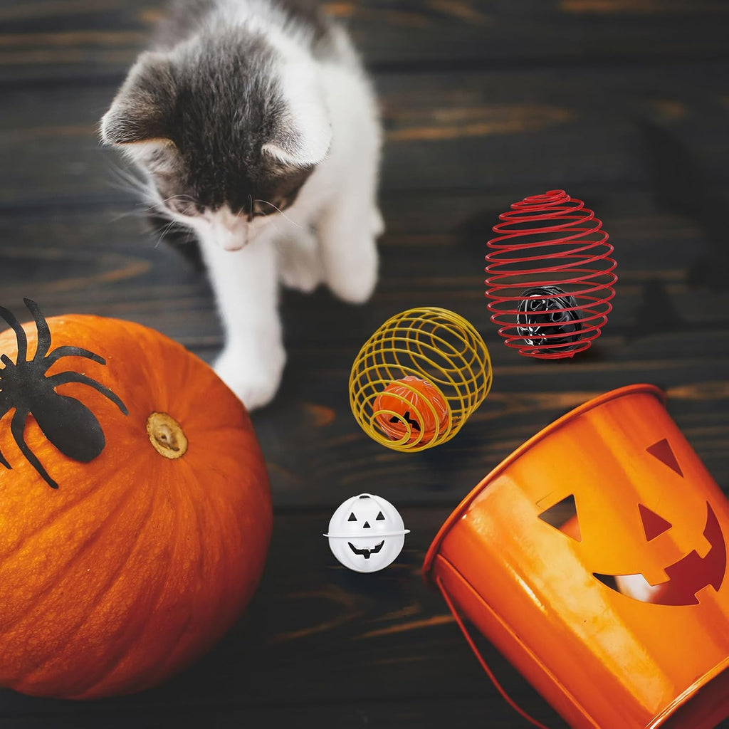Jecery 5 Pcs Cat Toys Spring,Bell,Halloween Colors