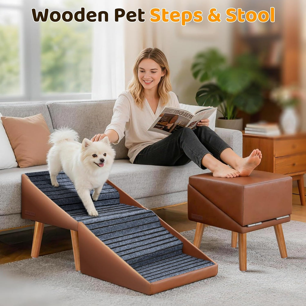 Dog Stairs for Small Dogs,17" H 4‑Step Non‑Slip Dog Ramp for Couch Low Bed