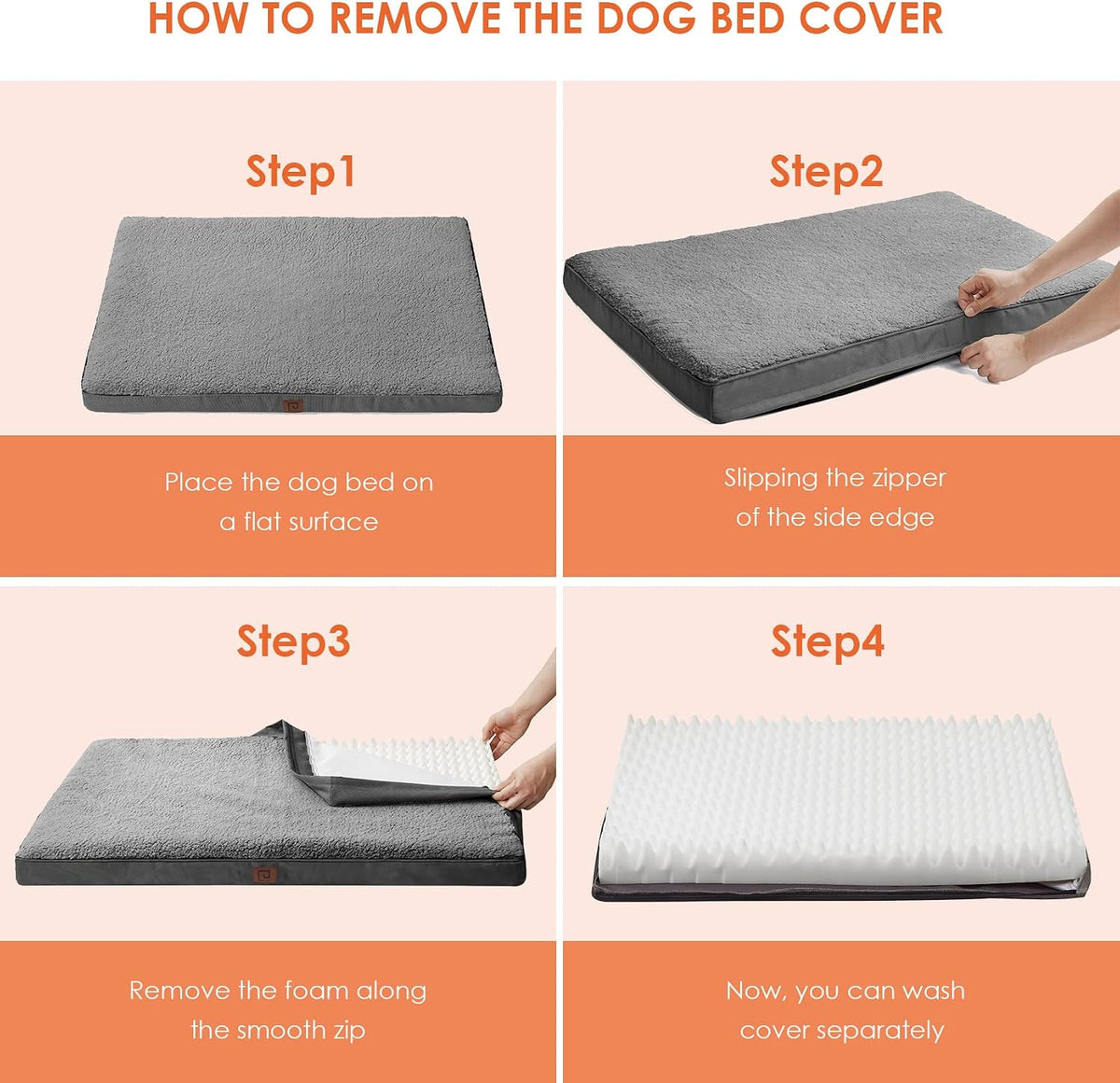 EHEYCIGA Orthopedic XL Dog Beds for Extra Large Dogs with Removable Washable Cover for Crate, Grey, 41x27 (Pack of 2)