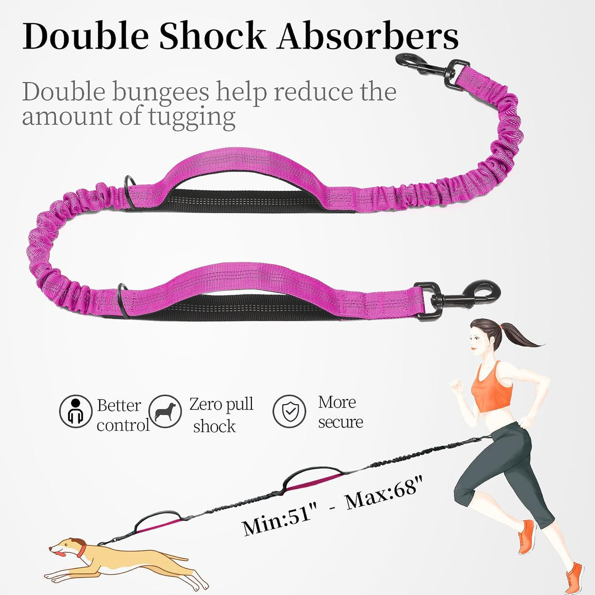 iYoShop Hands Free Dog Leash with Zipper Pouch, Large, 25-120LB, Very Berry