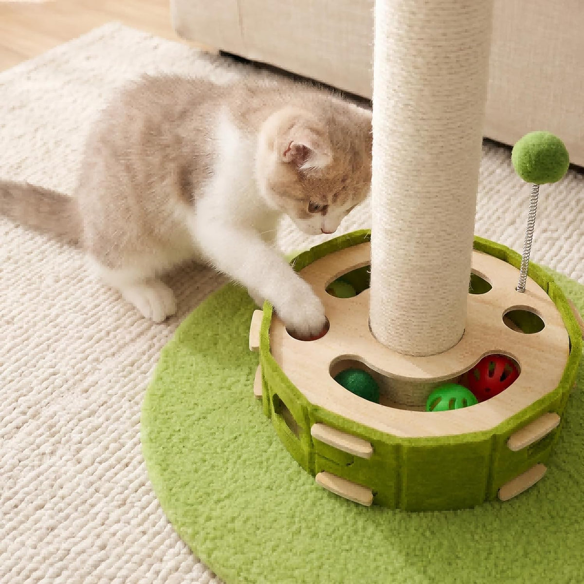 Tall Cat Scratching Post with Cat Puzzle Toys, Interactive Cat Toys