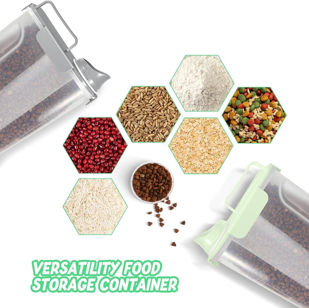 LEAWALK Cat Dog Food Storage Container Upgraded Large Nozzle, BPA-Free 5Lbs/6Qt/5L Plastic Pet Food Storage Container With 4 Sealed Clasps and Handle, Easy to Clean and Carry-2 Pack Gray+Green