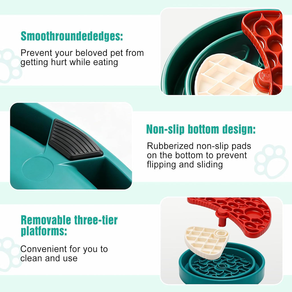 3-Level Slow Feeder Dog Bowl, Interactive Puzzel Feeder & Lick Mat
