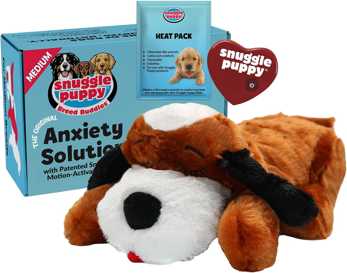 Snuggle Puppy Heartbeat Dog Toy for Puppies, Real-Feel Heartbeat, Calming Sleep Aid and Crate Training Comfort Toy with Heat Pack, Brown & White Beagle | Calming heartbeat toy, crate training comfort, heat pack, new puppy essentials, first nights, slee...