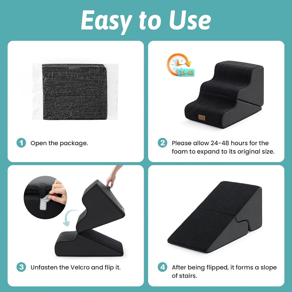 COZY KISS Dog Stairs for Small Dogs, 3-Step 2-in-1 Dog Steps,15.7" H