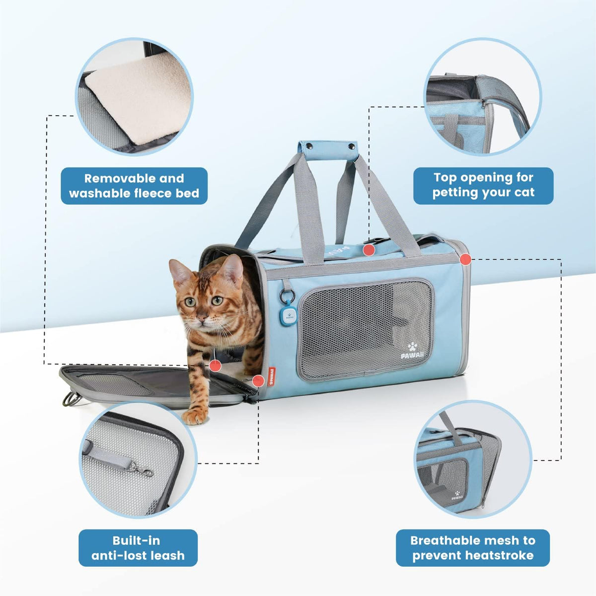 Pawaii Cat Carrier Airline Approved Expandable Breathable Safety Leash