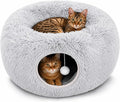 Large Cat Donut Tunnel Bed - Cat Tunnels for Indoor Cats - Circle Hideaway with Cat Toys, 3-in-1, Gift-Ready DIY Collapsible Plush Cat Tube, Rabbit, Kitty