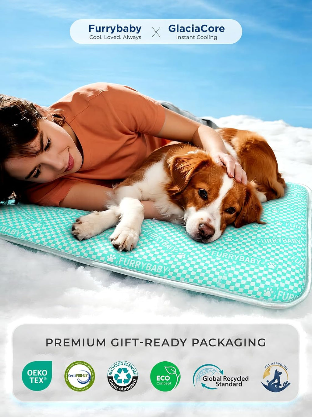 furrybaby Dog Cooling Mat, Washable Thick Mat for Dogs Cats, 35x28, Mint