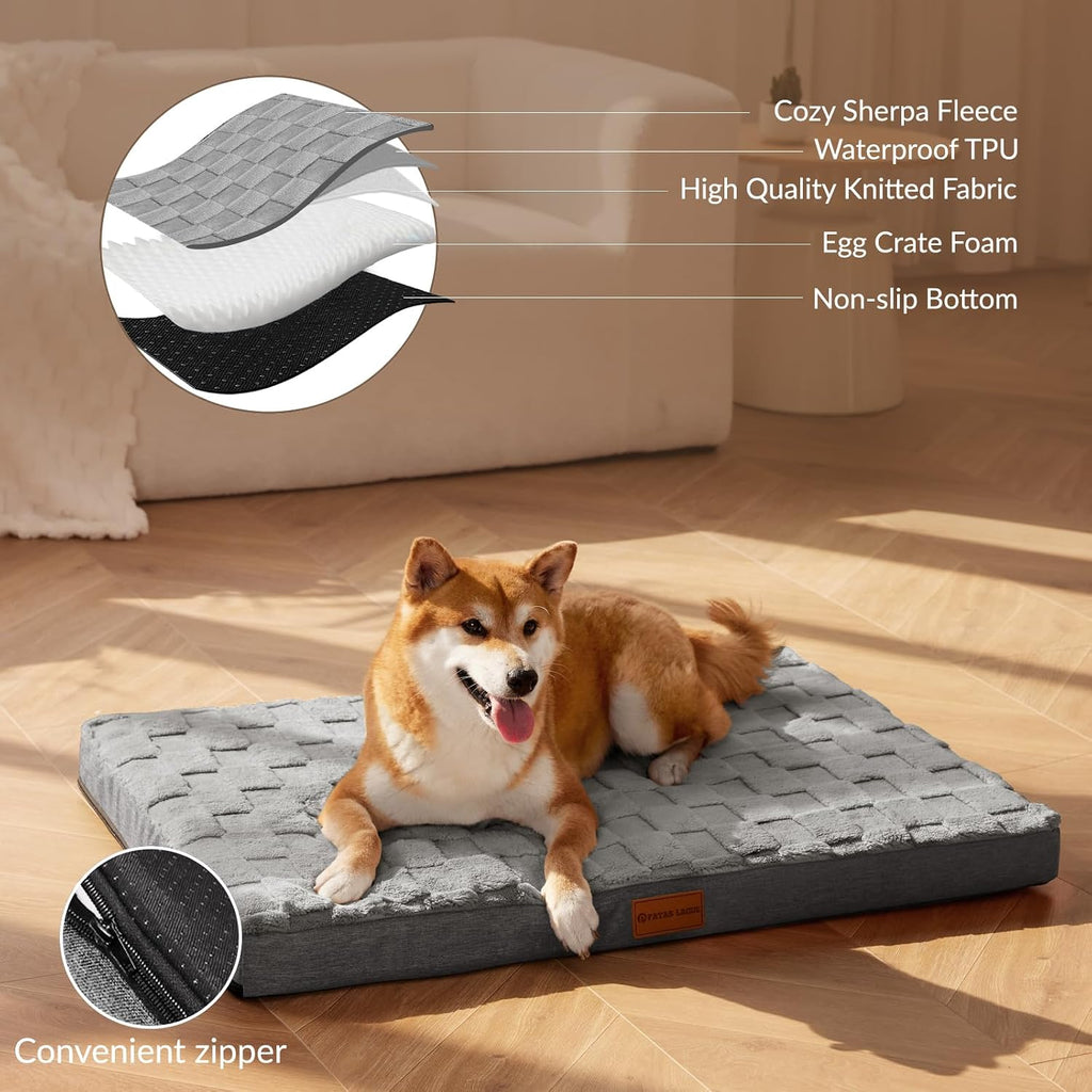 Patas Lague Orthopedic Large Dog Bed Washable Pet Crate Mat 36''X24'' Grey