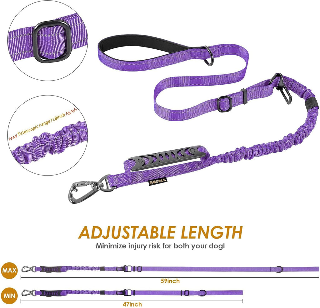 AUBELL Tactical Dog Leash Heavy Duty,4-6ft No Pull Bungee Leash,Purple