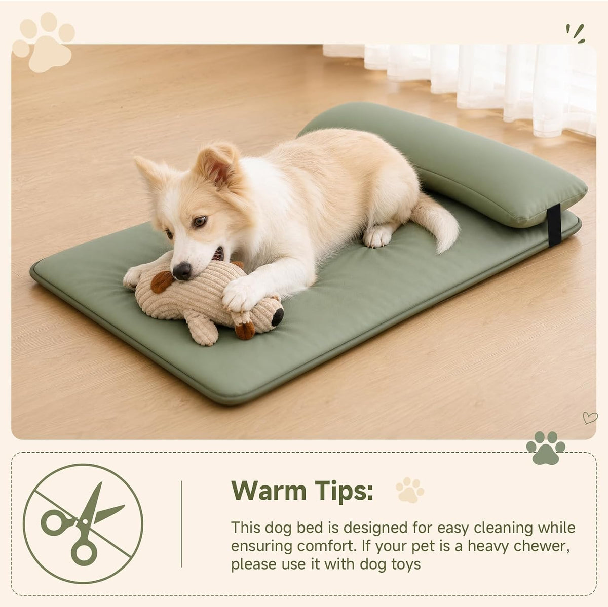 Waterproof Dog Crate Pad with Pillow, XL Large Dog Bed for Crate, Green