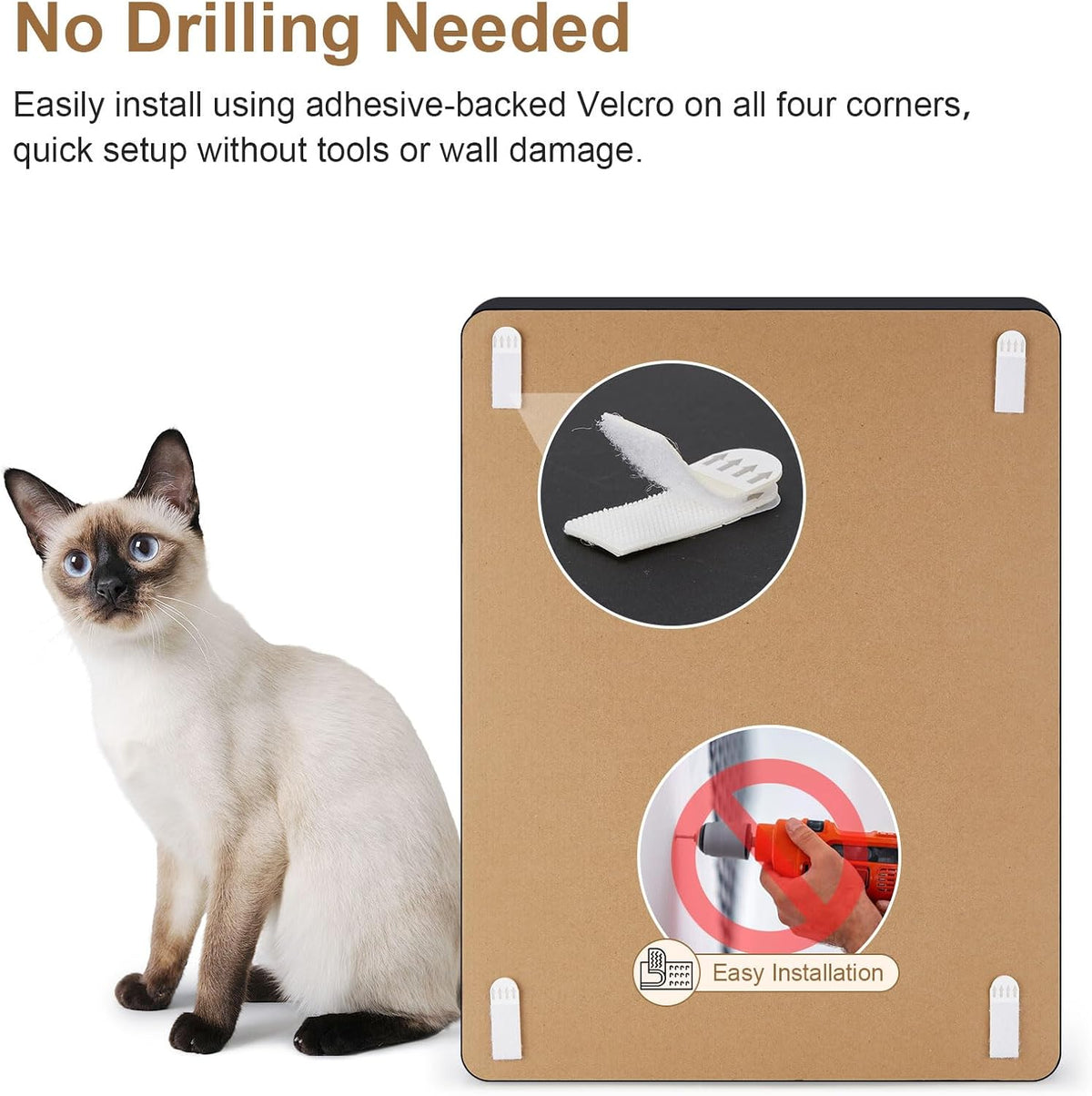 Ownpets Wall Cat Scratcher, Cute Vertical Cat Scratching Board, Wall Mounted Cat Scratch Pad for Wall, Glass, Wood, and Tile, Furniture Protector, Black