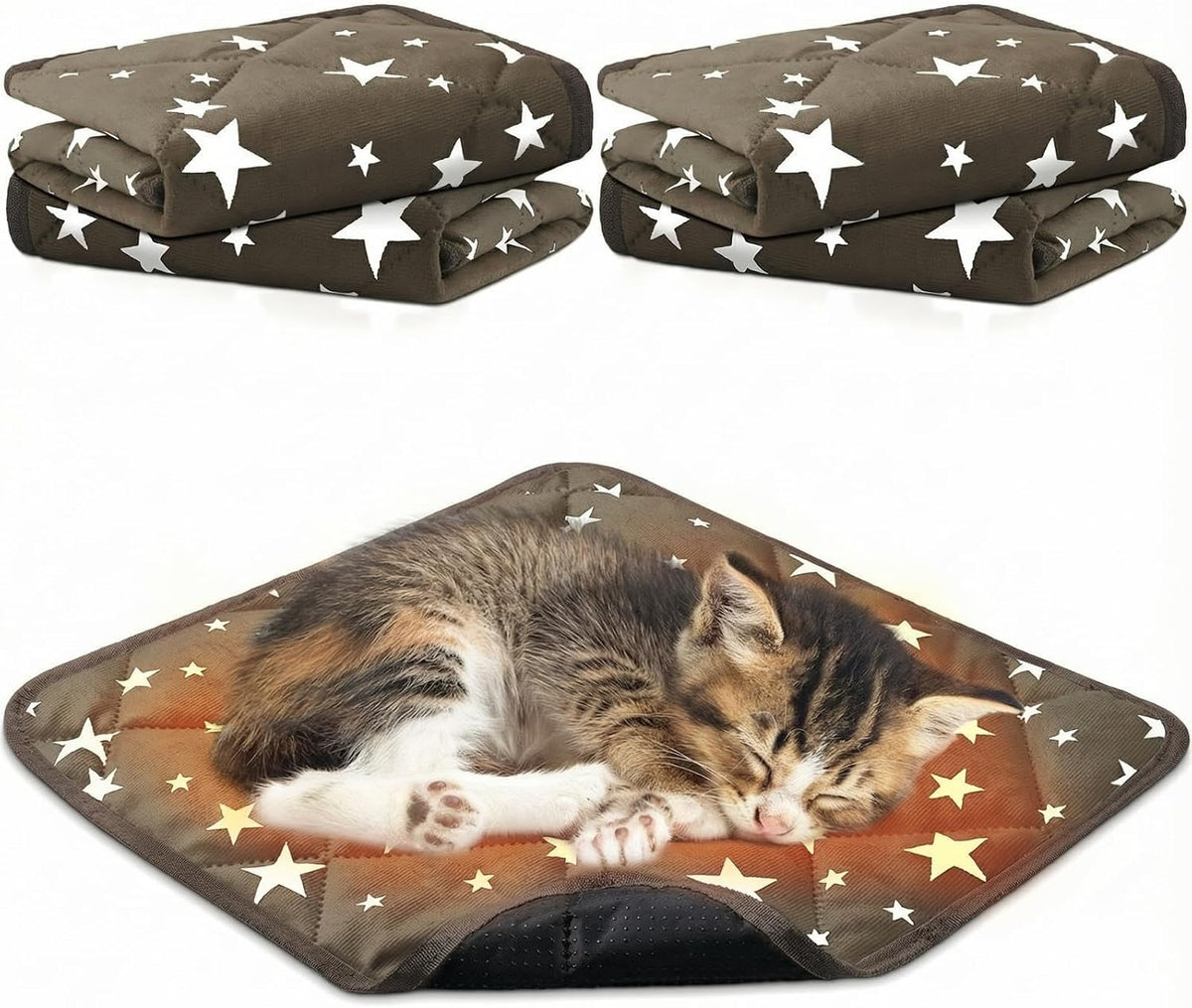 Namalu 4 Pack Self Warming Cat Bed, Brown, 12'' X 12'', Square