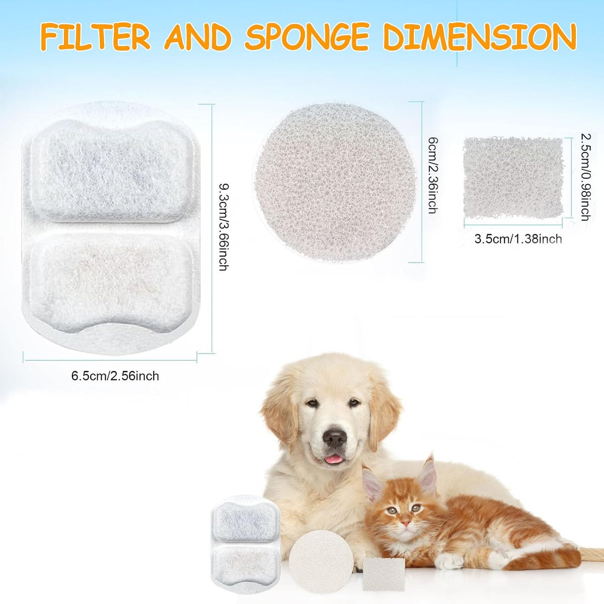 12 Sets Pet Water Fountain Filter Replacement Compatible with Oneisall PWF-002 7L/230oz Dog Water Fountain, Dog Water Bowl Filters with Pre-Filters and Pump Sponges