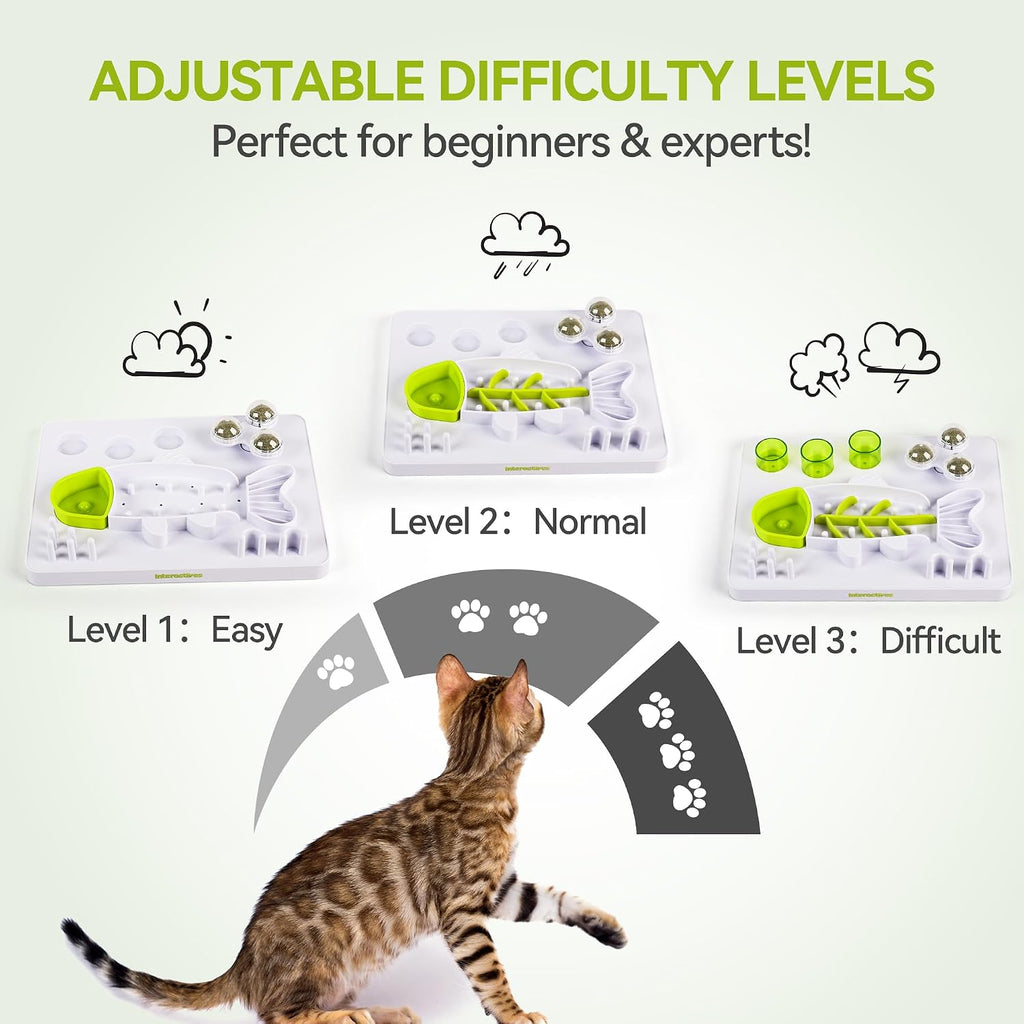 ALL FOR PAWS Interactive Cat Puzzle Feeder with 3 Catnip Balls – Slow Feeder Treat Dispenser Puzzle Toy for Indoor Cats, Mental Stimulation Digger Modules