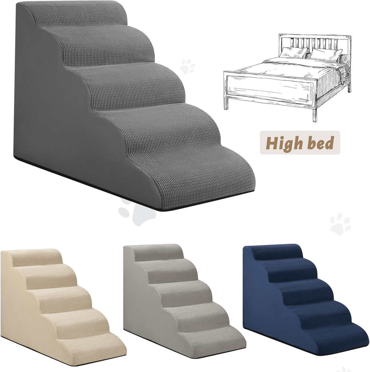 Aodisman Dog Stairs for High Bed,5-Step Pet Ramp for Small Dogs and Cats