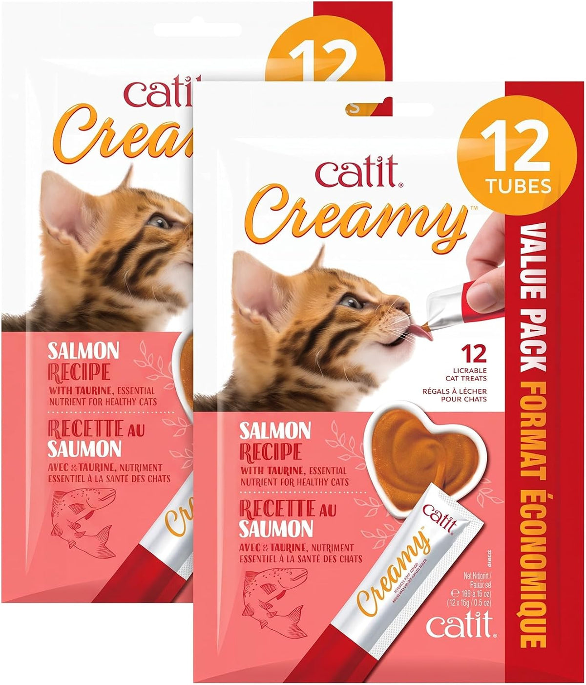 Catit Creamy Lickable Cat Treat, Healthy Cat Treat, Salmon, 24 Pack