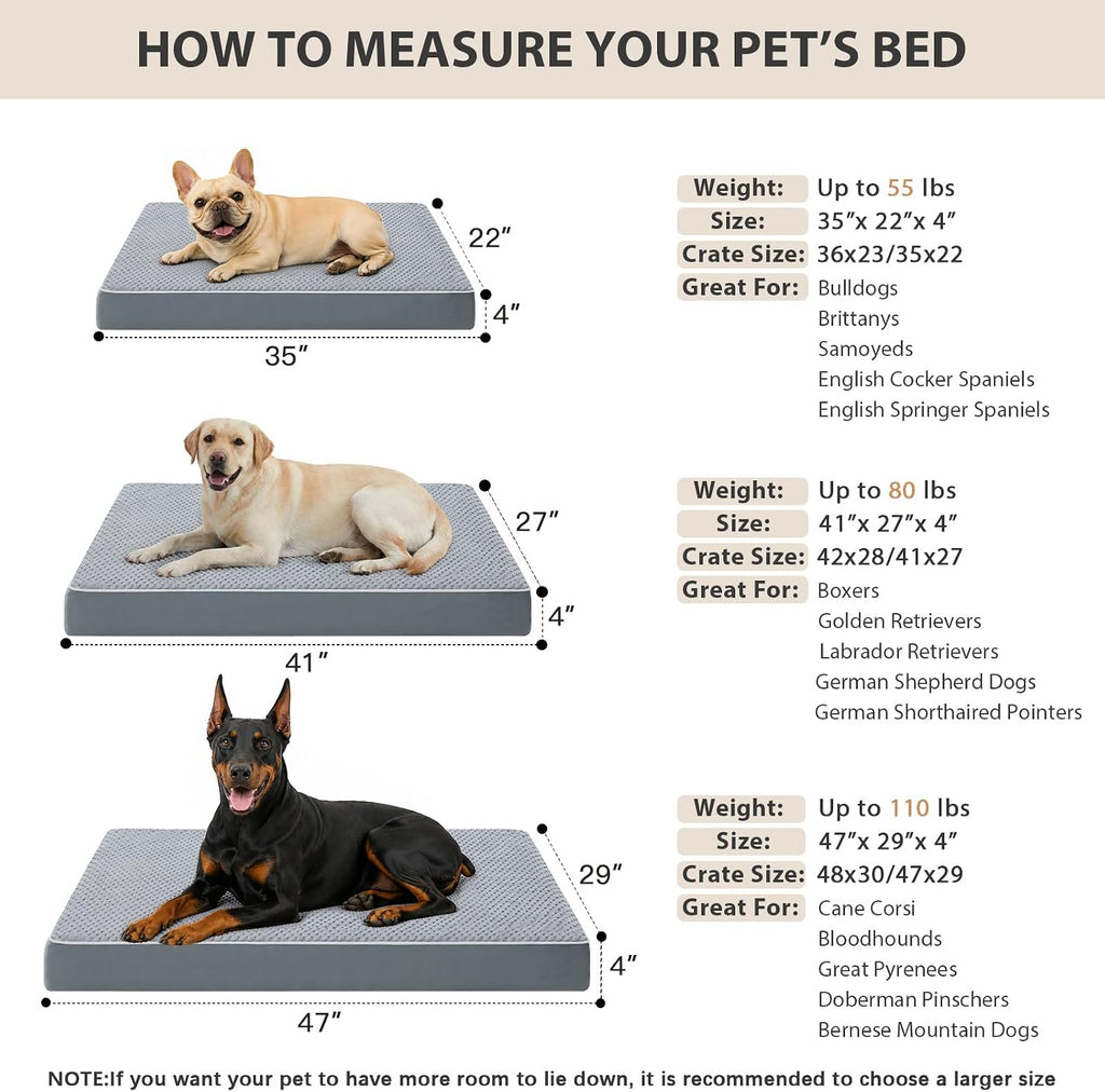 LEXTRO XXL Waterproof Orthopedic Dog Bed for Crate Mat, 47x29 Extra Large