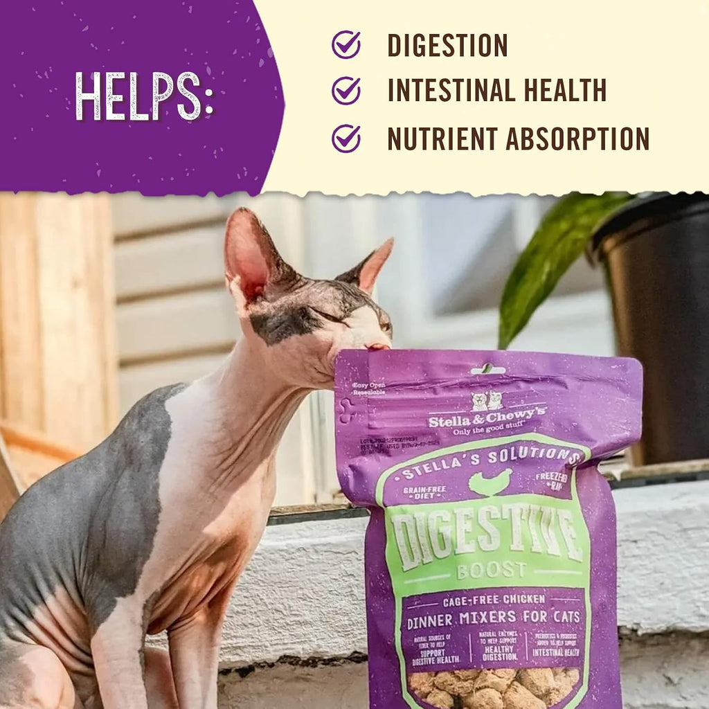 Stella & Chewy's – Stella’s Solutions Digestive Boost – Cage-Free Chicken Dinner Mixer – Freeze-Dried Raw, Protein Rich, Grain Free Cat Food – 7.5 oz Bag