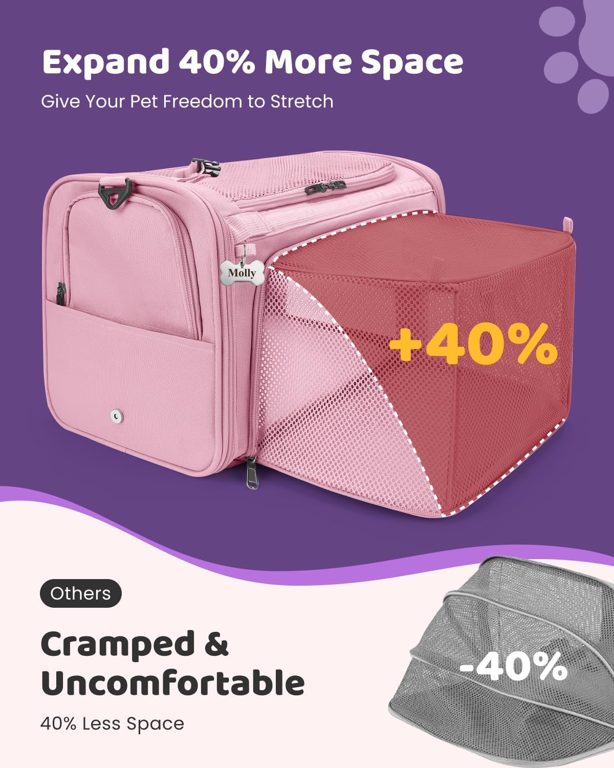 MIDOG Soft Cat Carrier Airline Approved, Expandable for Cats Up to 15lbs