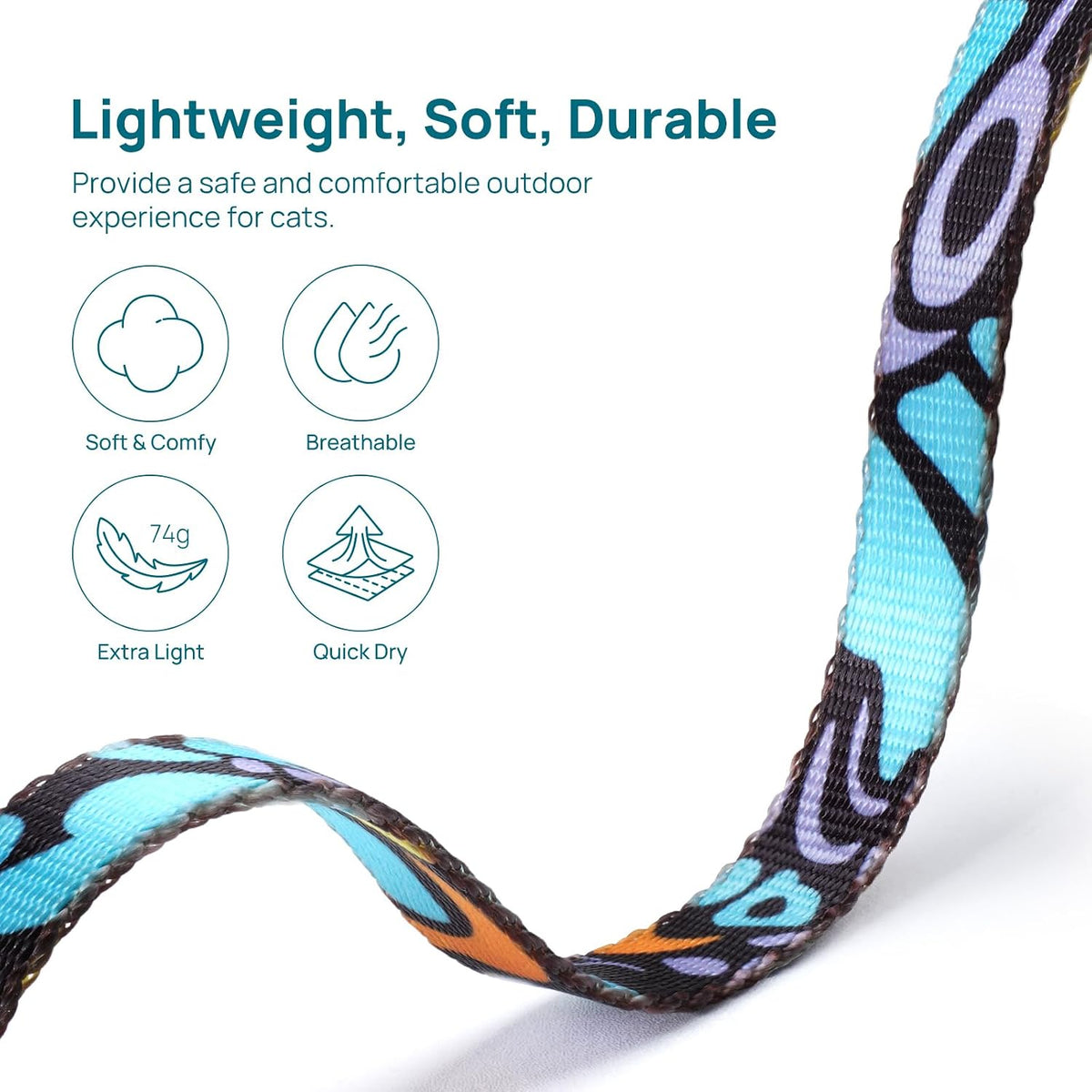PetThem Adjustable Cat Harness and Leash Set Escape Proof (Butterfly Magic)