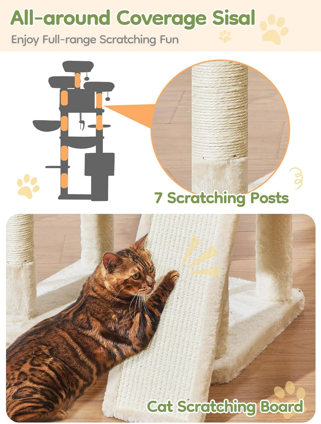 Taoqimiao Tall Cat Tree, 76In XL Cat Tower for Large Cats, 3 Padded Perches