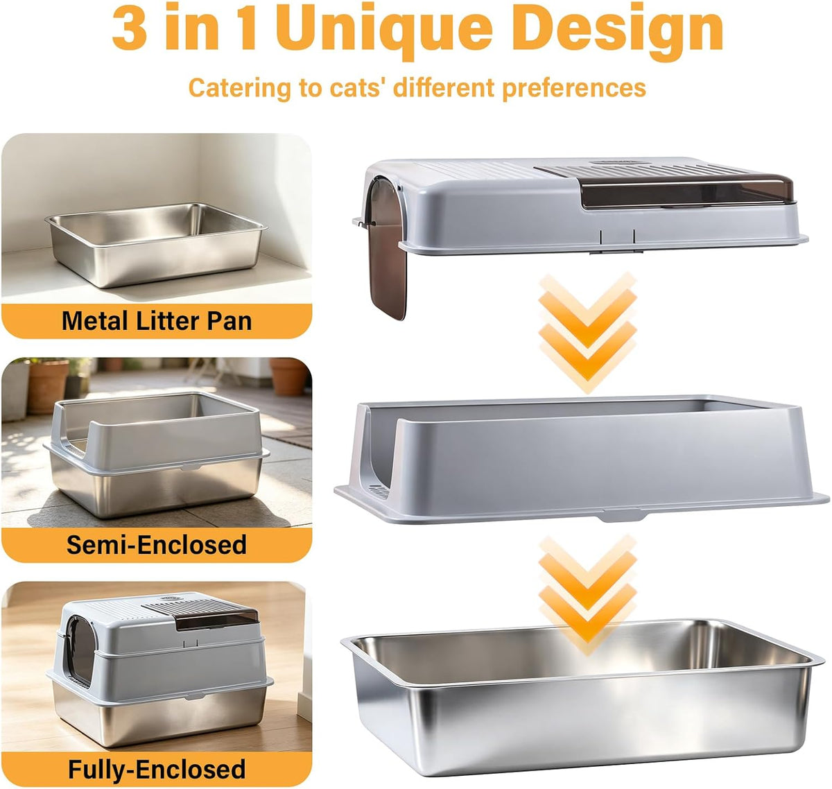 XXXL Stainless Steel Litter Box with Lid, Enclosed Metal Cat Litter Box | Extra Large Litter Boxes for Big Cat, Multiple Cats,Odor Control,Anti-Leakage, Includes Scoop & Pedal,27.75 x 19.75x 15.7