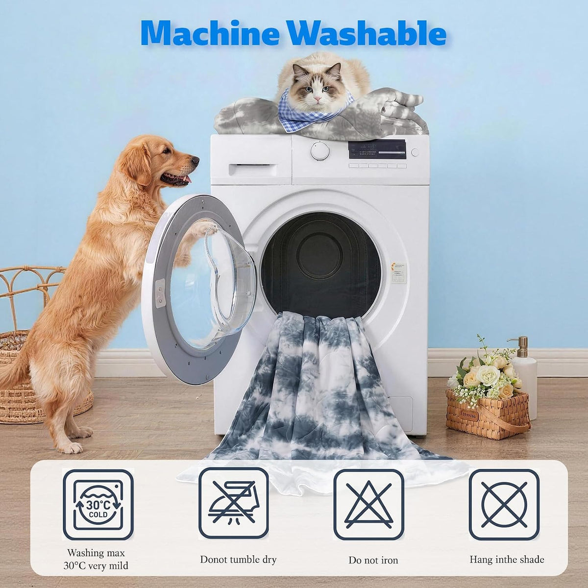 Cooling Blanket For Dogs. Dog Cooling Blankets For Large Dogs, Breathable Cooling Fabric, Cold Washable, Cooling Dog Blanket Durable Scratch-Resistant Soft Fabric for All Seasons, Tie-Dye Blue