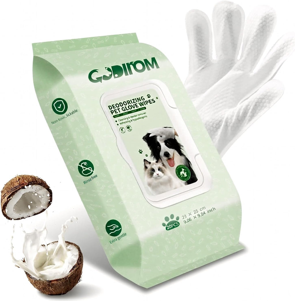 Pet Cleaning Glove Wipes for Dogs & Cats, 20 Pcs