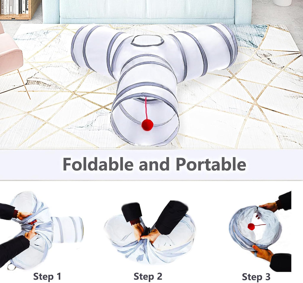 Cat Tunnel Tube Toys, 3 Ways Tunnels for Indoor Cats with Play Ball