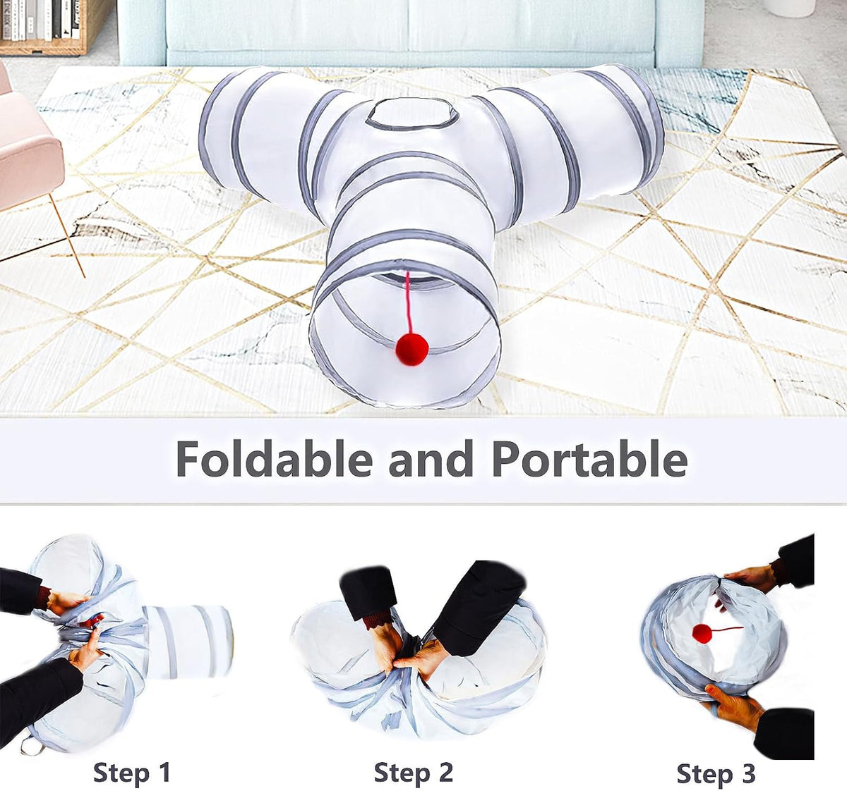 Cat Tunnel Tube Toys, 3 Ways Tunnels for Indoor Cats with Play Ball