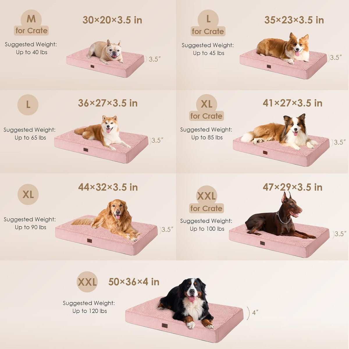 EHEYCIGA Orthopedic Dog Bed Large with Removable Washable Cover, 35IN Pink