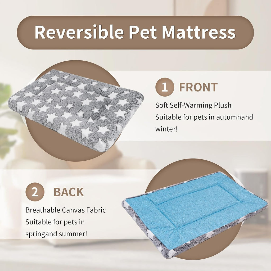 Dog Crate Mats, Dog Bed Mat, Cat Mat - Short Plush Pet Mat Crate Pad for Small Dogs, 1.6-inch Thick Thin Dog Mat, Machine Washable (Grey Star, 36.0" L x 24.0" W x 1.6" Th)