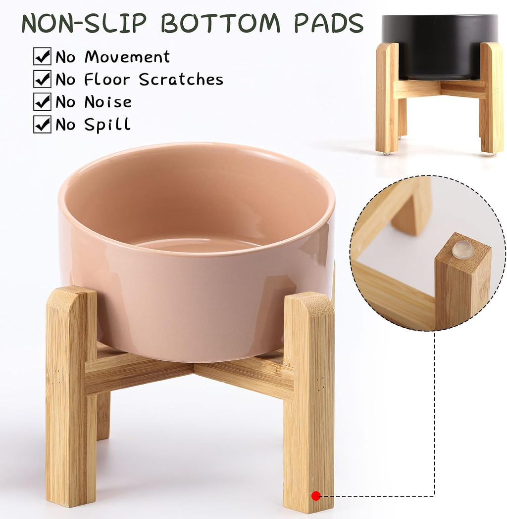 Petygooing 28 OZ Elevated/Raised Ceramic Dog Bowl for Small Medium Breeds, Dog Food Water Dish with Stand,Pet Bowl with Anti Slip Rubber for Cats Small and Medium Dogs (3.6 Cups) Khaki 