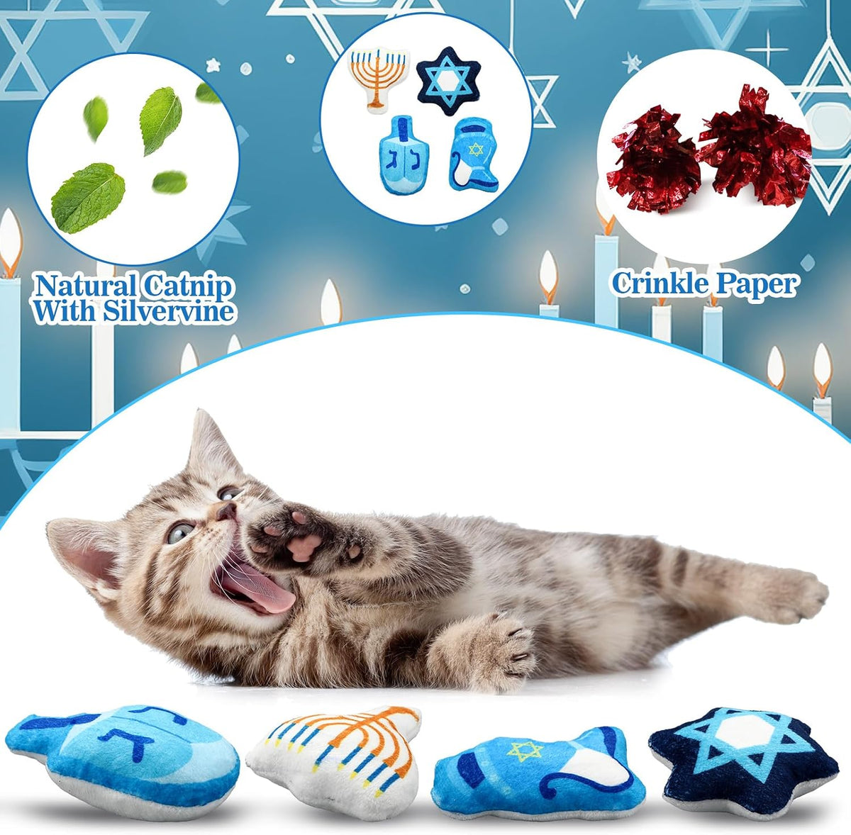 Soulchen Hanukkah Style 4 Pcs Catnip Silvervine Cat Toys Chew