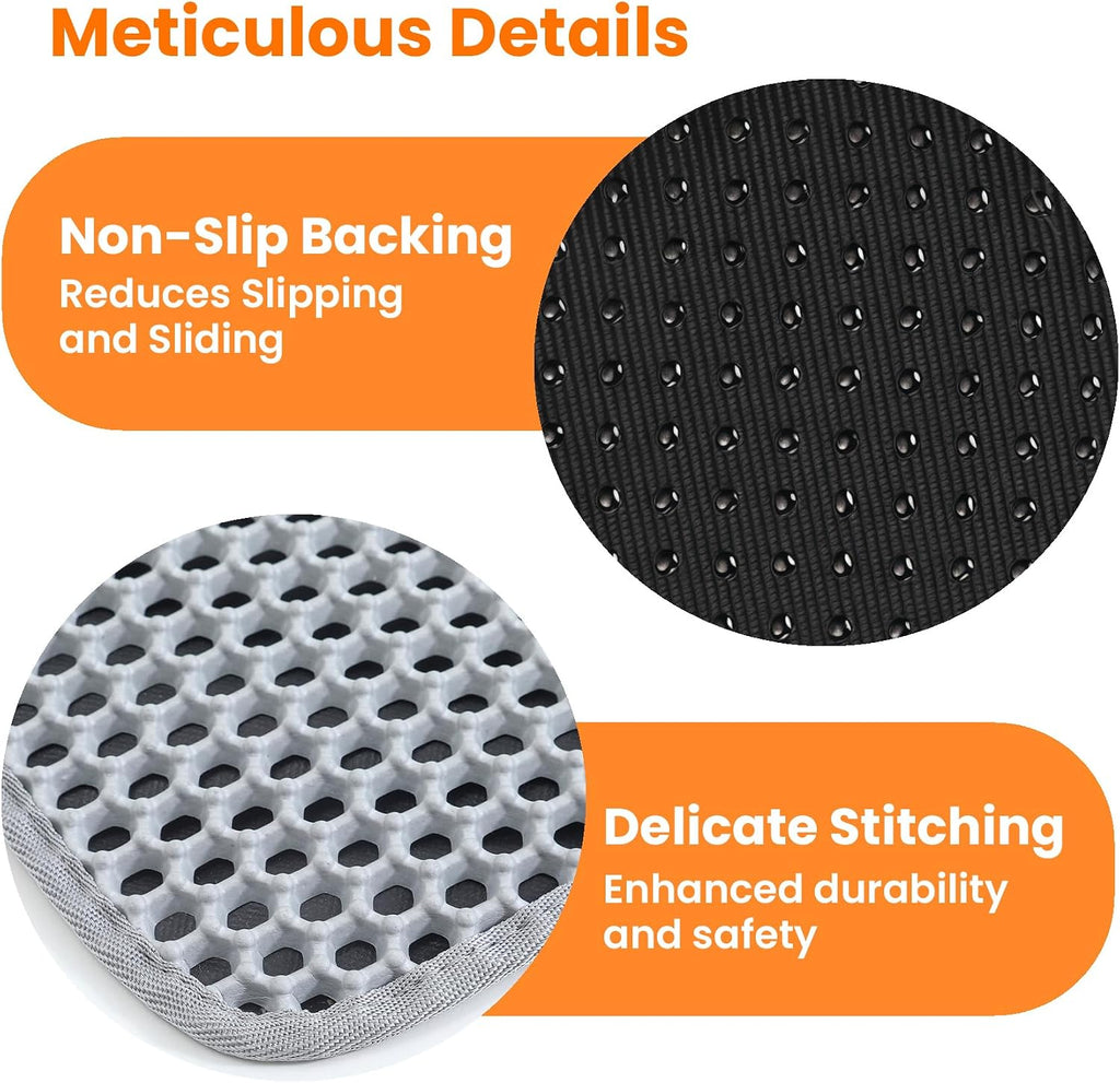 Extra Large Cat Litter Mat, Double Layer Honeycomb Design, Gray | 30x22”, Reduces Litter Tracking, Easy to Clean, Waterproof, Non-Slip, Soft on Paws, Scratch Resistant, Gray, XL