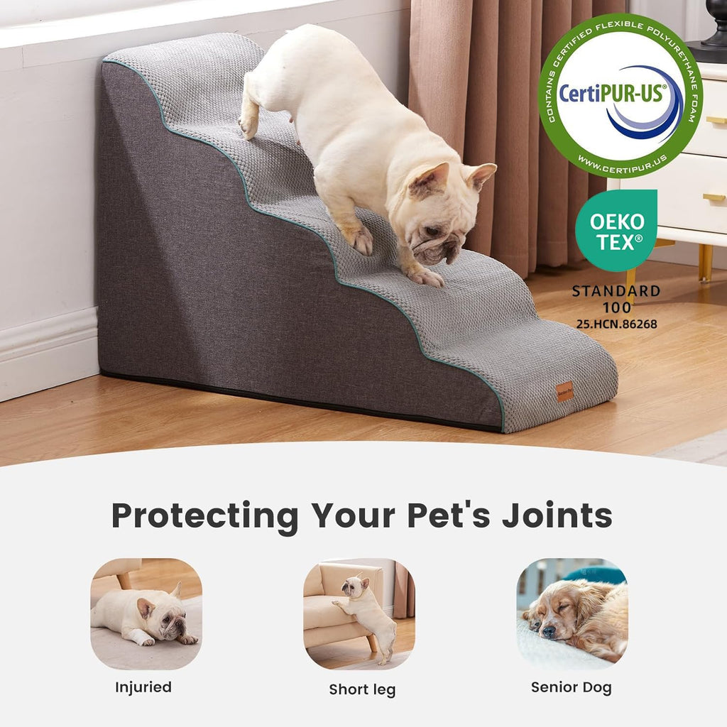 Gardner Pet Dog Stairs for Small Dogs 22.8" H, Curved 5-Step Pet Stairs, Dog Steps for High Bed, Couch (24-30 in) with Durable Non-Slip Waterproof Fabric Cover and CertiPUR-US Certified Foam