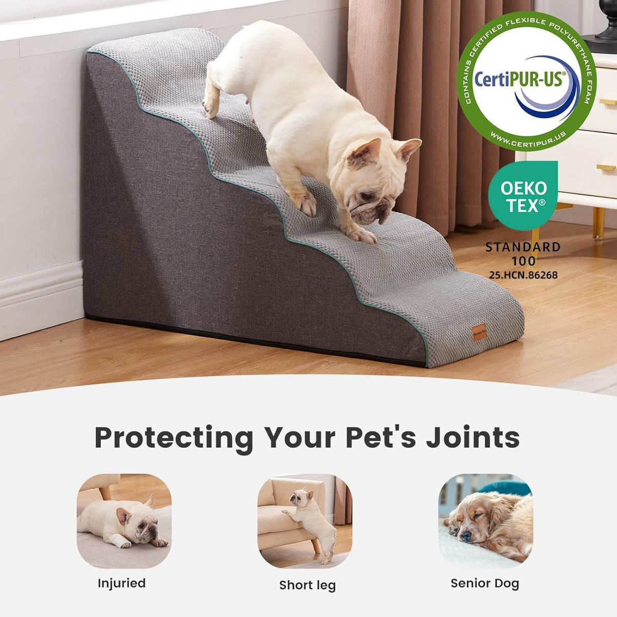 Gardner Pet Dog Stairs for Small Dogs 22.8" H, Curved 5-Step Pet Stairs, Dog Steps for High Bed, Couch (24-30 in) with Durable Non-Slip Waterproof Fabric Cover and CertiPUR-US Certified Foam