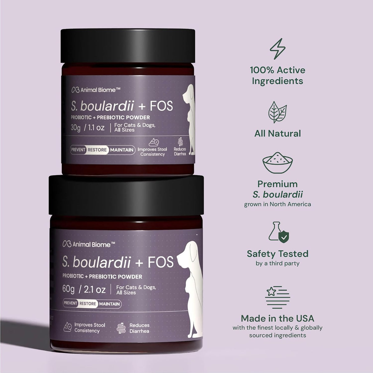 Animal Biome S Boulardii + FOS Powder Dog & Cat Probiotics Gut Rescue, 60g