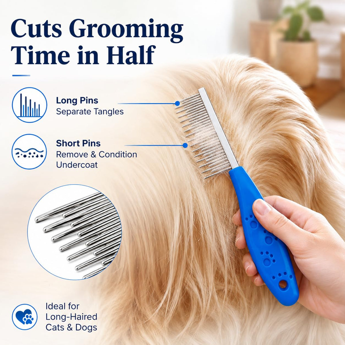 4 Pcs Pet Grooming Tool - With Metal Comb,Deshedding Brush,Flea Lice Comb